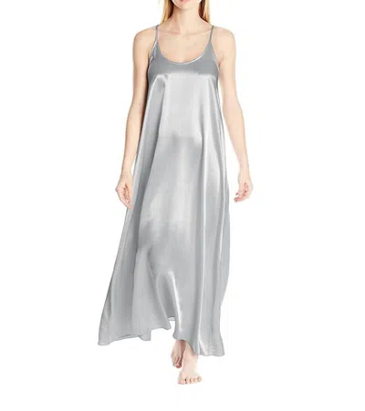 Pj Harlow Monrow Satin Long Nightgown With Gathered Back In Dark Silver