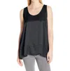PJ HARLOW NATALIE SATIN TANK WITH RUFFLE IN BLACK