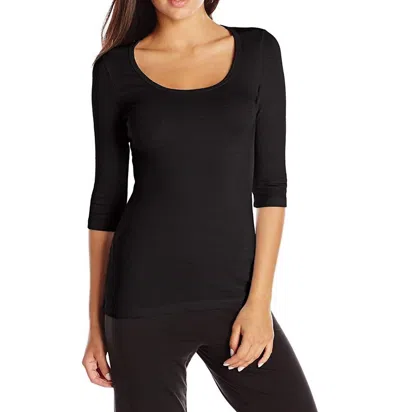 Pj Harlow Norah 3/4 Sleeve Rib Tee In Black