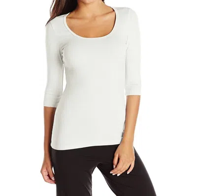 Pj Harlow Norah 3/4 Sleeve Rib Tee In Pearl In White