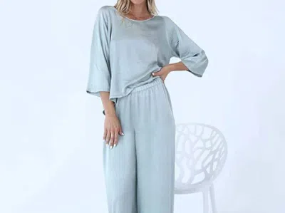 Pj Harlow Perla Satin Crew Neck Three Quarter Sleeve Top In Sage