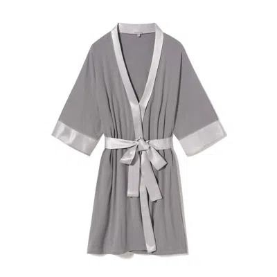 PJ HARLOW SHALA KNIT ROBE WITH POCKETS AND SATIN TRIM IN DARK SILVER