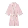 Pj Harlow Shala Rib Knit Camono Robe In Blush In Gold
