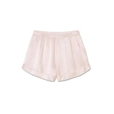 Pj Harlow Spencer Satin Short High Waist With Ruffles In Blush In Gold