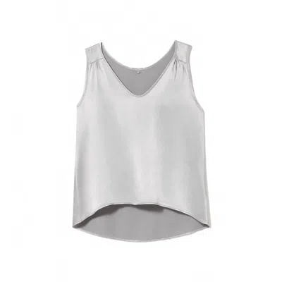 Pj Harlow Women's Jill Satin Cami With V-neck Tank Top In Dark Silver In Metallic