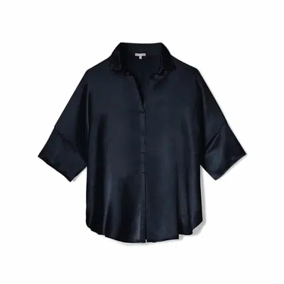 Pj Harlow Women's Satin Top With Collar In Navy In Blue