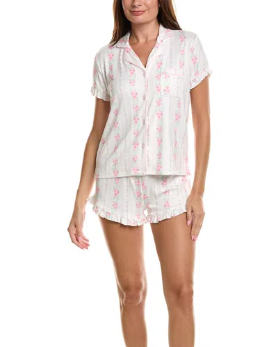 Pj Salvage 2pc Roses Are Pink Pajama Set In White