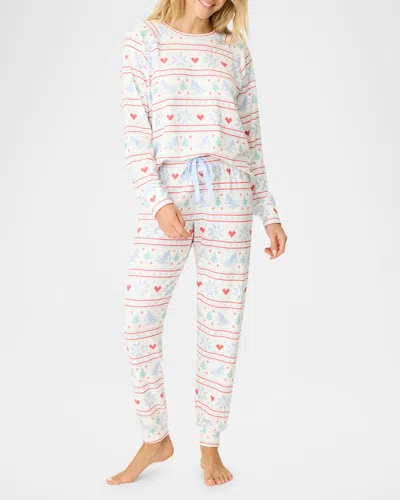 Pj Salvage Apres All Day Ski-print Jogger Pajama Set In Ivory