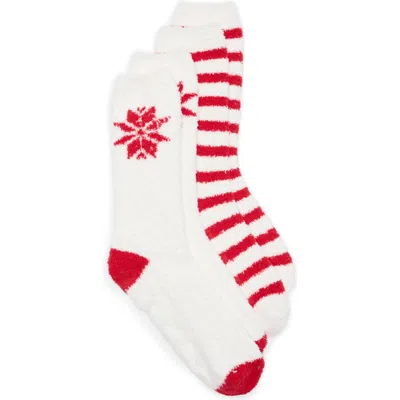 Pj Salvage Assorted 2-pack Fuzzy Fun Socks In White/red