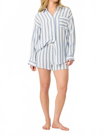 Pj Salvage Back From The Beach Striped Gauze Top In Blue Ivory