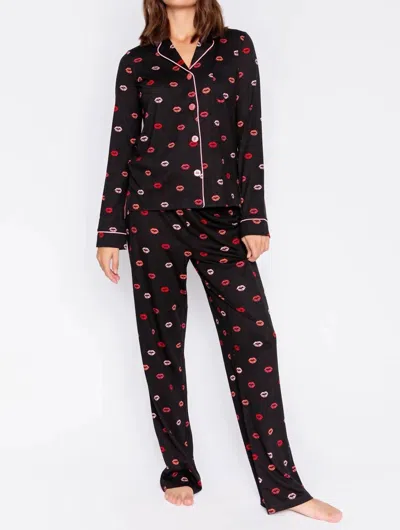 Pj Salvage Be Mine Lip Print Pajama Set In Black