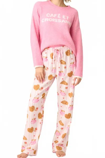 Pj Salvage Brunch Club Breakfast Print Flannel Pants In Pink In Multi