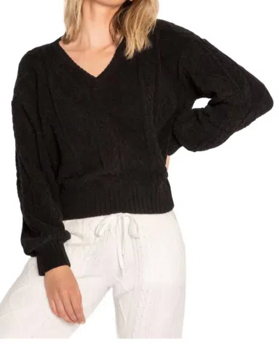 Pj Salvage Cable Crew Lounge Long Sleeves Top In Black