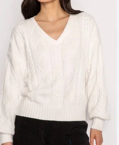 Pj Salvage Cable Crew Lounge Long Sleeves Top In Ivory In White