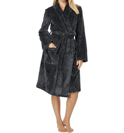 Pj Salvage Cable Knit Plush Robe In Charcoal In Black