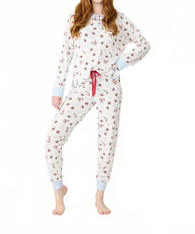 Pj Salvage Candy Cane Waffle Thermal Ski Jammie Set In Ivory In White