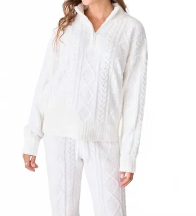 Pj Salvage Chenille Cozy Cable Quarter Zip Sweater In Ivory In White