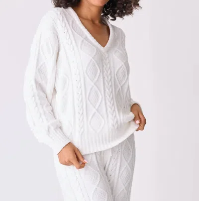 Pj Salvage Chenille Cozy Cable V-neck In Ivory In Multi