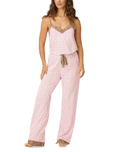 Pj Salvage Contrast Trim Floral Cami & Pant Pajama Set In Pink