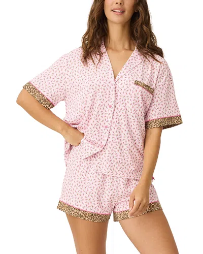 Pj Salvage Contrast Trim Floral Short Pajama Set In Pink
