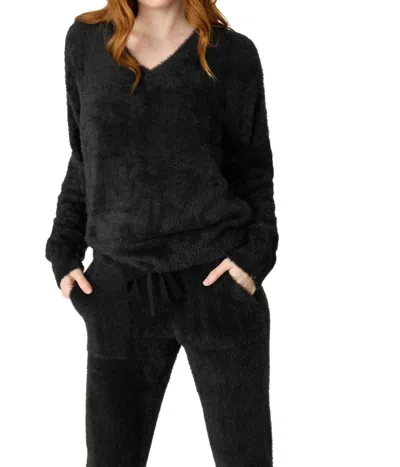 Pj Salvage Cozy & Chic Feather Knit Long Sleeve Top In Black