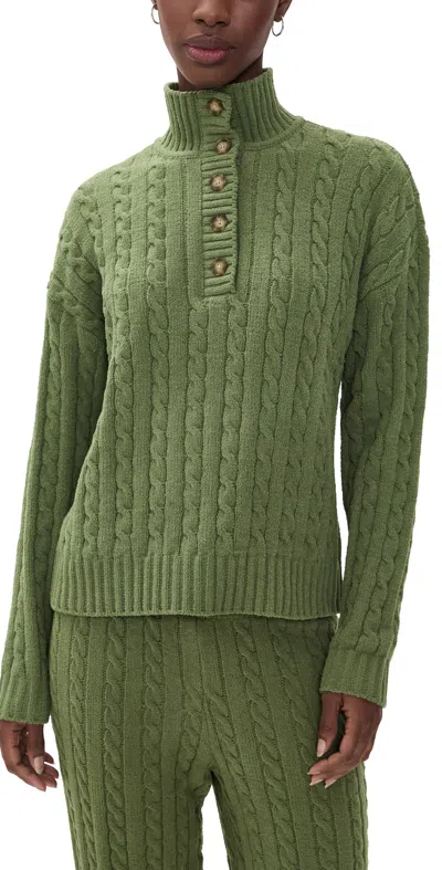 Pj Salvage Cozy Chenille Cable Knit Henley Olivine In Green