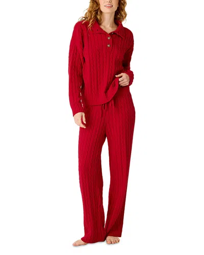 Pj Salvage Cozy Chenille Cable Knit Pajama Set In Jester Red