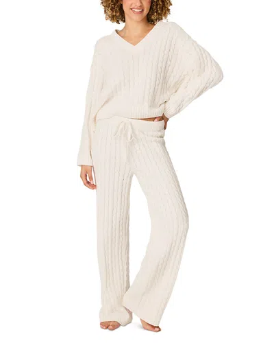 Pj Salvage Cozy Chenille Cable Knit Pajama Set In White