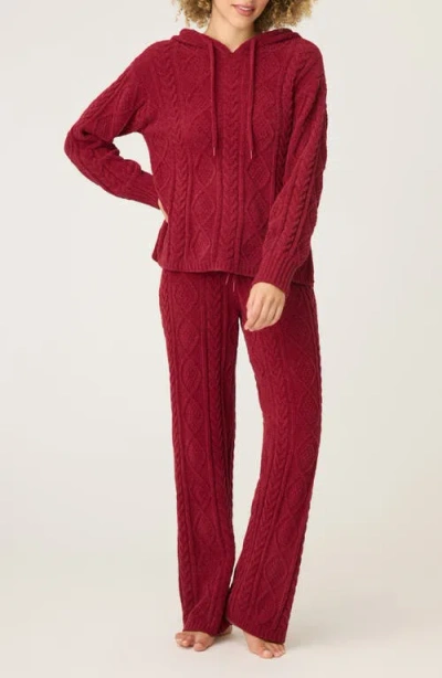 Pj Salvage Cozy Chenille Cable Knit Pajamas In Burgundy