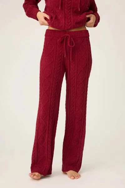 Pj Salvage Cozy Chenille Cable Knit Pant In Port In Red