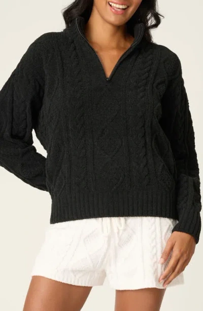 Pj Salvage Cozy Chenille Cable Knit Pullover In Black