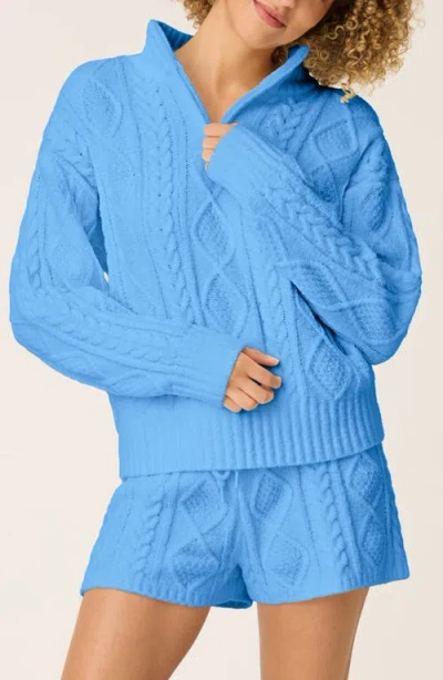 Pj Salvage Cozy Chenille Cable Knit Pullover In Blue
