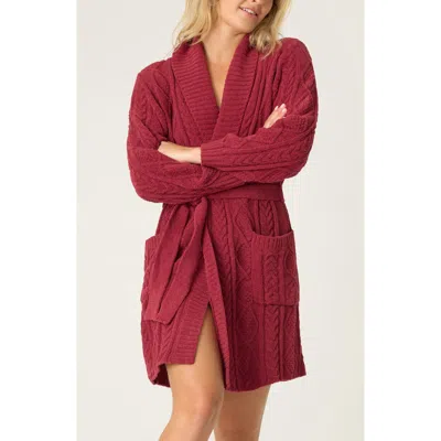 Pj Salvage Cozy Chenille Cable Knit Robe In Red