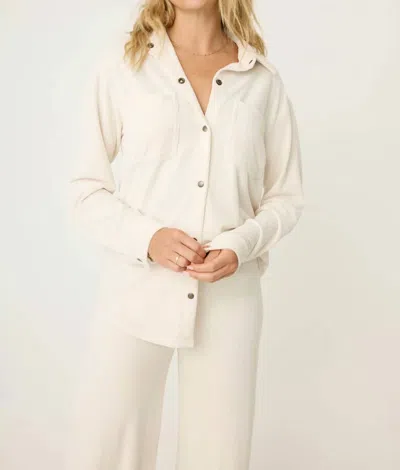 Pj Salvage Cozy Corduroy Button Down Shirt In Bone In Beige