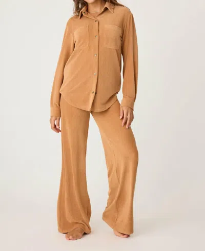 PJ SALVAGE COZY CORDUROY LOUNGE TOP IN CAMEL