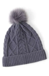 Pj Salvage Faux Fur Pompom Chenille Cable Knit Beanie In Gray