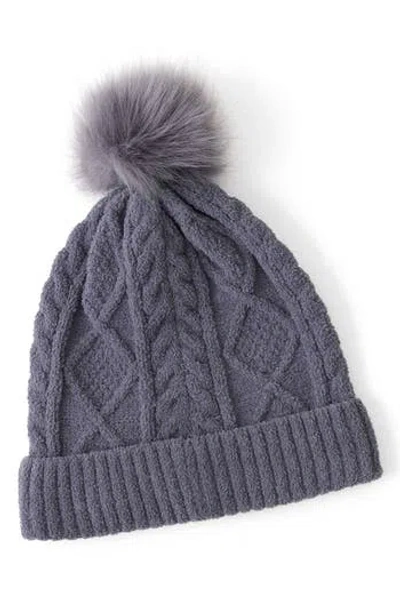 Pj Salvage Faux Fur Pompom Chenille Cable Knit Beanie In Gray
