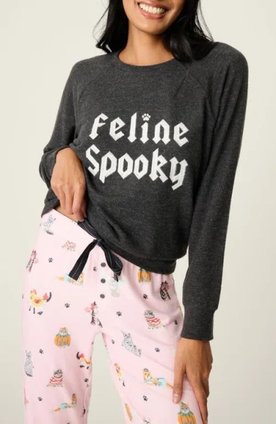 Pj Salvage Feline Spooky Long Sleeve Pajama Top In Black