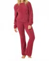 Pj Salvage Full Of Holiday Spirit Feather Knit Lounge Set In Maroon In Pink