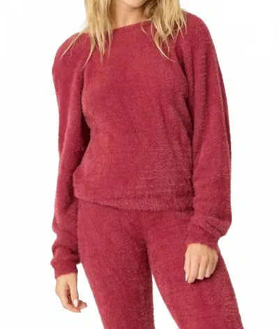 Pj Salvage Full Of Holiday Spirit Feather Knit Sweater In Earth Red