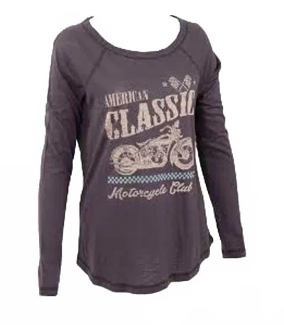 Pj Salvage Grey Raglan Long Sleeve Tee American Classic Motorcycle In Neutral