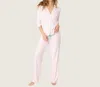 Pj Salvage Happiest On The Court Striped Pj Set In Ivory/pink In White