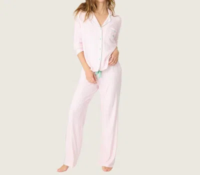 Pj Salvage Happiest On The Court Striped Pj Set In Ivory/pink In White