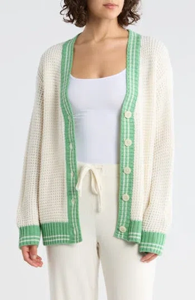Pj Salvage Happiest On The Court Waffle Stitch Cardigan In White