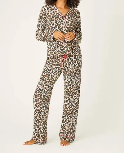 Pj Salvage Holiday Dreams Leopard Print Pajama Set In Natural In Gray