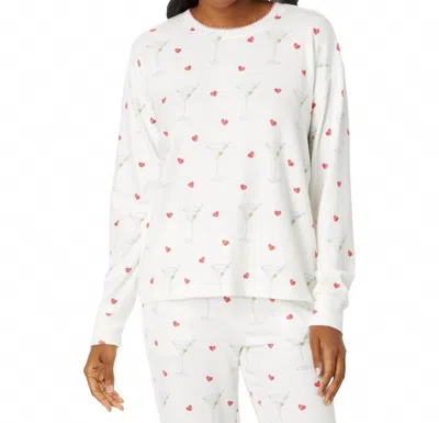 Pj Salvage Holiday Happy Hour Long Sleeve Top In Ivory Martinis In White