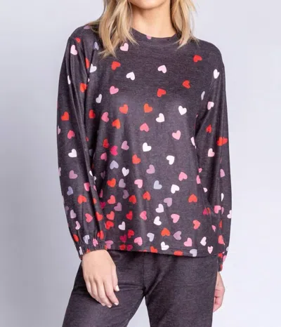 Pj Salvage Kiss Me Goodnight Long Sleeve Lounge Top Rbkgls In Slate In Blue