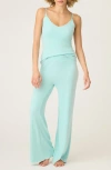 Pj Salvage Lace Trim Double Brushed Pointelle Pajamas In Blue