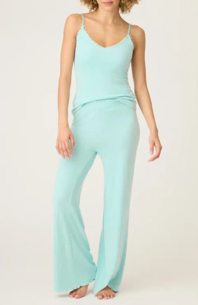 Pj Salvage Lace Trim Double Brushed Pointelle Pajamas In Blue