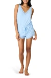 Pj Salvage Lace Trim Pajama Romper In Bright Blue